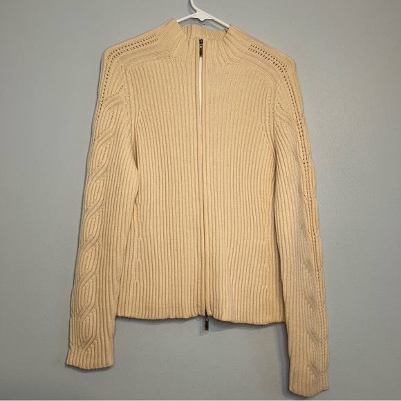 New Petite Sophisticate Womens Merino Wool Full Zip Cardigan Sz M Italian Cream - Picture 1 of 14